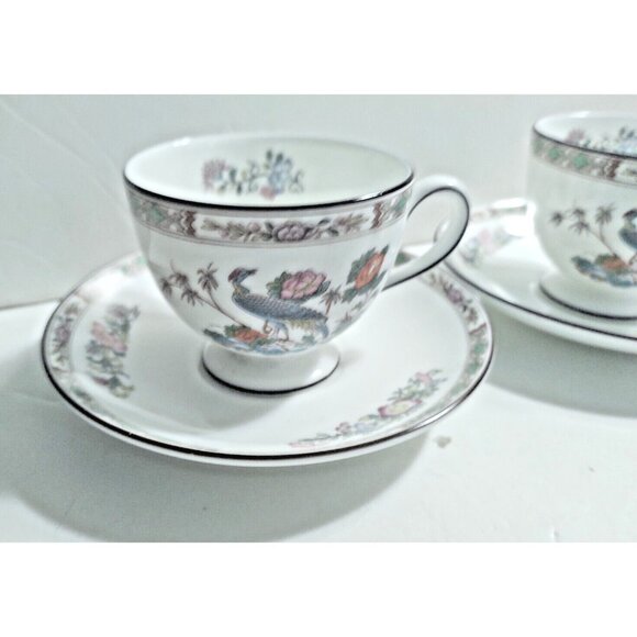RARE! Wedgwood England Kutani Crane Leigh Shape Footed Tea Cup & Saucer Sets(2) - Picture 5 of 15